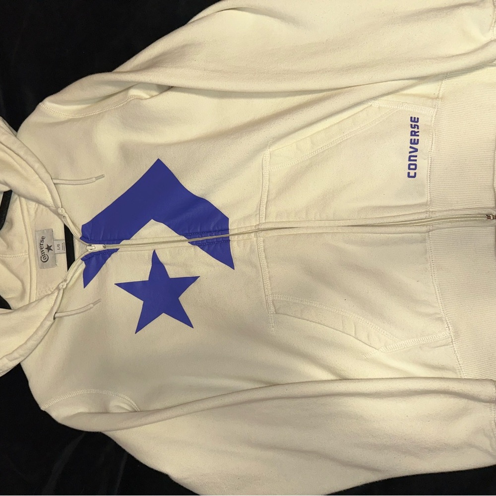 Vintage Converse White Hoodie with Blue Logo